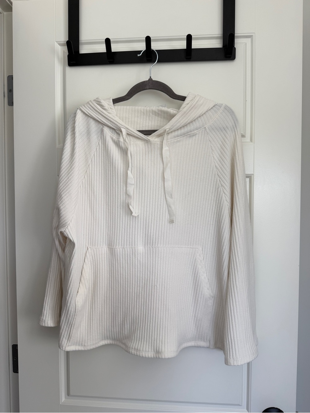 Mango Cream Ribbed Hoodie with Logo Tag